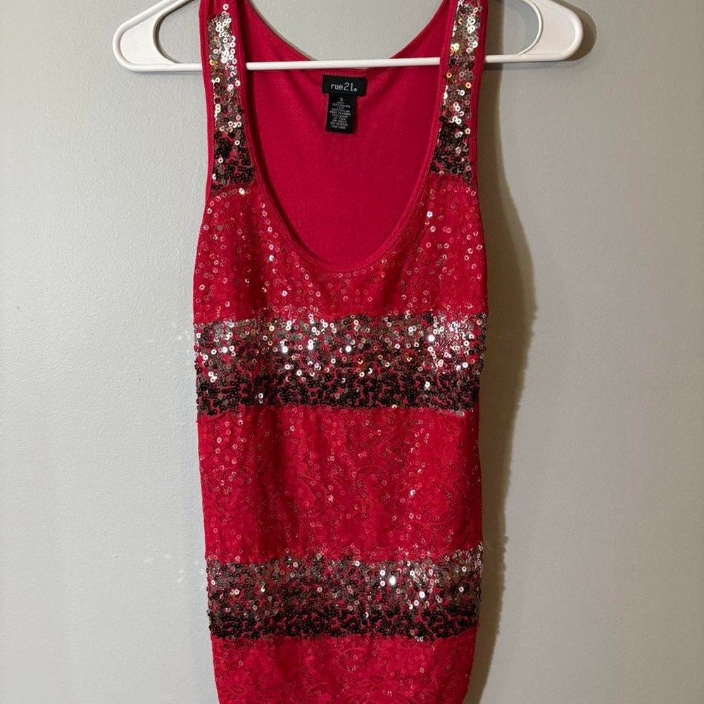 Y2K Rue 21 Pink Sequin Tank Top Small Glitter Club